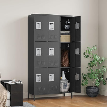 Letaya Metal Lockers for Employees-9 Door Storage Locker with Shelves and Lockable Steel Cabinet for School,Gym,Office,Staff(Black, 9 Door)