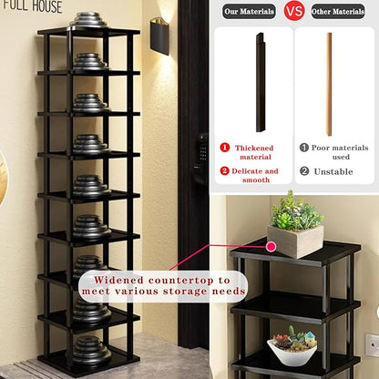 Vertical Shoe Rack - Tall Narrow Shoe Rack Organizer for Small Spaces,12 Tier Bamboo Shoen Shelf for Entryway,Closet,Corner,Doorway,Skinny Shoe Shelf Space Saving Shoe Storage,Free Stackable DIY
