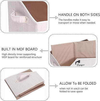 Geyecete 2 Pack Large dog toy bin dog toy box storage box - Foldable Fabric Trapezoid Organizer Boxes with Handle for Dog Toys (Beige-DOG)