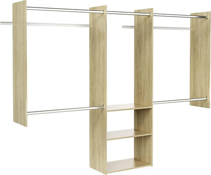 Easy Track 3 Shelf Deluxe Starter Closet Storage Wall Mounted Wardrobe Organizer System Kit with Shelves and Rods, Honey Blonde