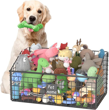 Indestructible Dog Toy basket, Large Toy Bin for Dogs,Pet Toy Bin Dog Metal Basket Organizer Storage for Toys Food Storage (Black)