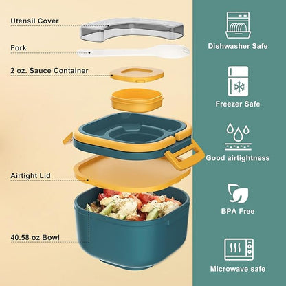 Bento Box for Adults & Kids – Single Compartment Lunch Box,Food Container,BPA-Free,Microwave & Dishwasher Safe with Removable Divider,Utensils & Sauce Jar-Blue
