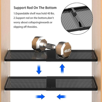 Adjustable Closet Shelves Organizers, Expandable for Cabinet Rack Storage Wardrobe Tension Shelving for Pantry Cupboard Kitchen (2 Perforated, W:7.87" x L: 17" to 31")