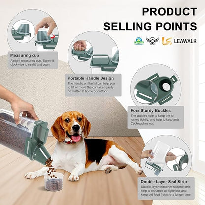 3-5Lbs Airtight Small Cat Dog Pet Food Storage Containers BPA Free, with Large Pour Spout/1 Measuring Cup/ 4 Safety Locks and Double-layer Silicone Strip (Dark Green2Pack)