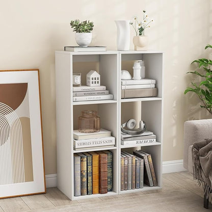 Giantex 3-Cube Bookcase, White Cubby Bookshelf w/Back Guardrail & Anti-Tipping Kits, 4-Tier Freestanding Storage Organizer with Shelves, Open Back Display Rack for Living Room, Bedroom, Study