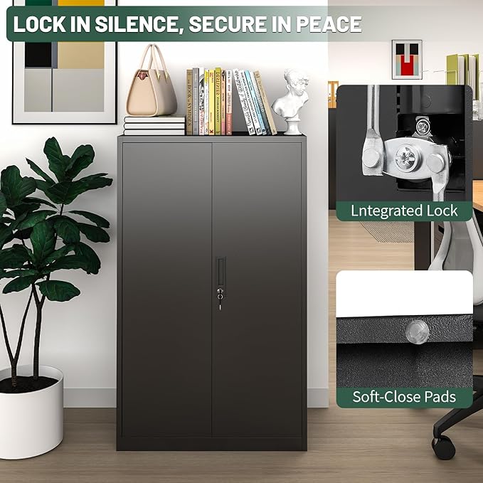 42" Folding Metal Storage Cabinet with Lock,2 Doors and 2 Adjustable Shelves,Quick Assembly Foldable Steel Cabinet for Office Home Garage,Black