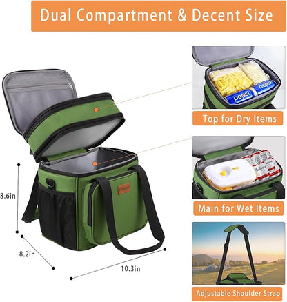 Expandable Large Insulated Lunch Box, Heavy Duty Lunch Cooler Bag Durable Leakproof Lunch Pail for Men Women Adults Work Shift Outdoor Picnic Camping Road Trip, 16L, Army Green, GLENKEY