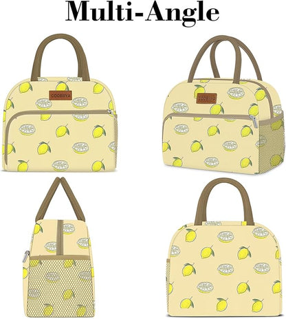 Coobiiya Lunch Bag for Women Men, Cute Lunch Tote Bags Insulated Reusable LunchBox Large Capacity Cooler Bag for Work Travel Picnic Green white