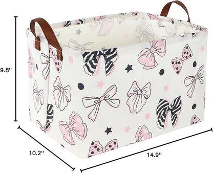 Essme Rectangular Pink Girls Basket ,Kids Storage Box, Mother's Day Basket,Girl Storage Baskets Organizer with Handles for Girls Room Decor,Gift Bins.(Bowknot )