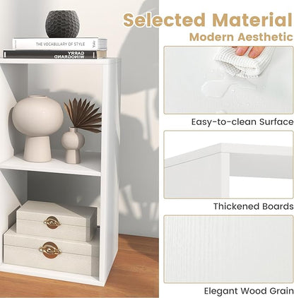 Giantex 4-Cube Bookcase, White Cubby Bookshelf w/Back Guardrail & Anti-Tipping Kits, 6-Tier Freestanding Storage Organizer with Shelves, Open Back Display Rack for Living Room, Bedroom, Study