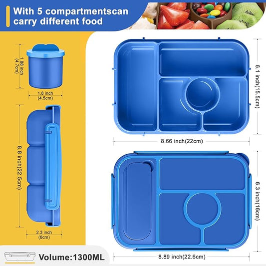 Bento Box Adult Lunch Box Kids,Lunch Containers for Adults/Kids/Toddler,5 Compartments Bento Lunch Box with Sauce Vontainers,Microwave & Dishwasher & Freezer Safe,BPA-Free (Navy)