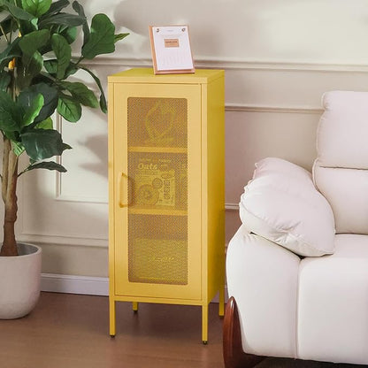 Slim Metal Storage Cabinet with Mesh Doors - 42'' Tall Narrow Organizer Tower, Compact Freestanding Cabinet, Versatile Utility Storage for Home, Office, Bedroom, or Kitchen, Durable and Modern Design