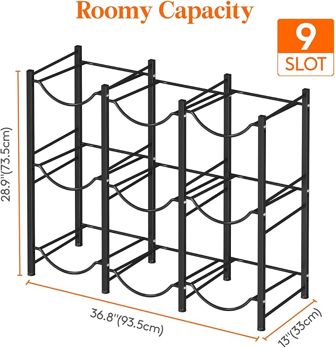 Lifewit 5 Gallon Water Jug Holder, 3 Tier Water Bottle Stand, 9 Slots Heavy Duty Water Dispenser Rack for Gallon Jugs, 375 lb/170 kg Capacity Detachable Water Jug Shelf Organizer for Home/Office Black