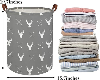 HIYAGON Large Storage Baskets,Waterproof Laundry Baskets,Collapsible Canvas Basket for Storage Bin for Kids Room,Toy Organizer,Home Decor,Baby Hamper(Grey deer)