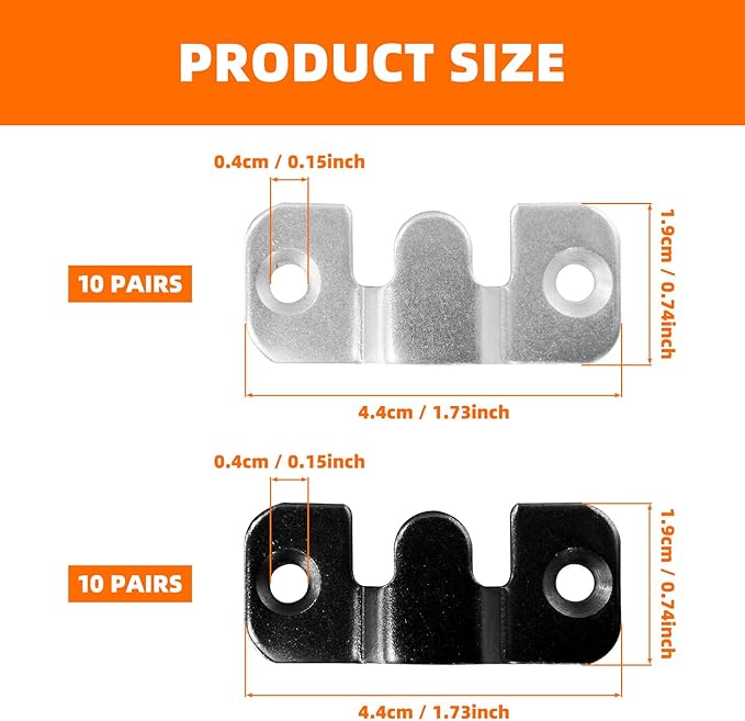40Pcs (20 Pairs) Flush Mount Bracket, Stainless Steel Interlock Hanging Buckle Z Clips Headboard Wall Mounting Brackets, Heavy Duty Picture Frame Hanger Hook for Display Art Gallery (43 x 18.5mm)