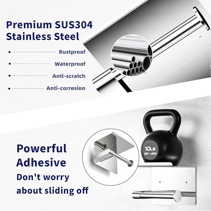 Chrome Toilet Paper Holder Wall Mount, Fits Mega Rolls Size Sliver Toilet Paper Holder with Shelf, Rustproof Stainless Steel Toilet Roll Holder, Self Adhesive Toilet Paper Holders Chrome