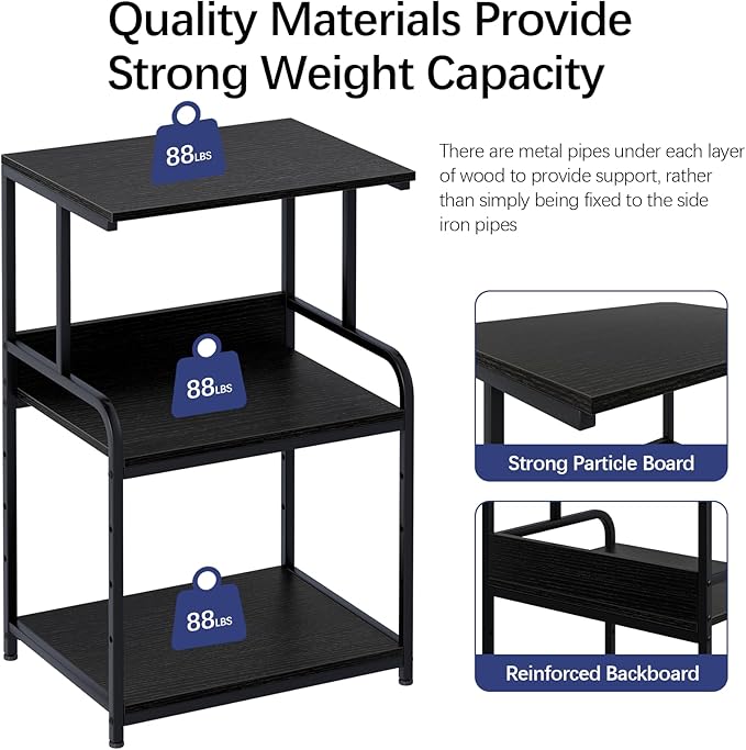 Printer Stand with Storage Shelf,3 Tier Printer Cart with Wheels,Mobile Printer Table for Home Office,Stands for Heat Press Scanner Fax,Industrial Style (Black)