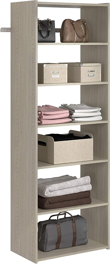 Easy Track PH38-CG Living Essentials Sholf Tower Wood Closet Organizer, Weathered Grey