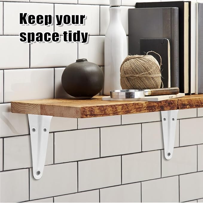 10 Pcs Shelf Brackets, 5 x 6 Inch Heavy Duty Metal Wall Corner Angle Shelving for Wall Hanging Shelves with Wall Anchors and Screws(White)