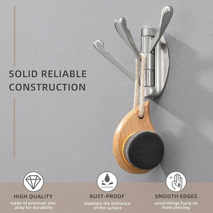 Angle Simple Foldable Swivel Towel Hook 2 PCS, Metal Flexible Coat Hook, Bath Towel Holder, Heavy Duty Robe Clothes Hanger for Bathroom RV Wall Mount, Brushed Nickel