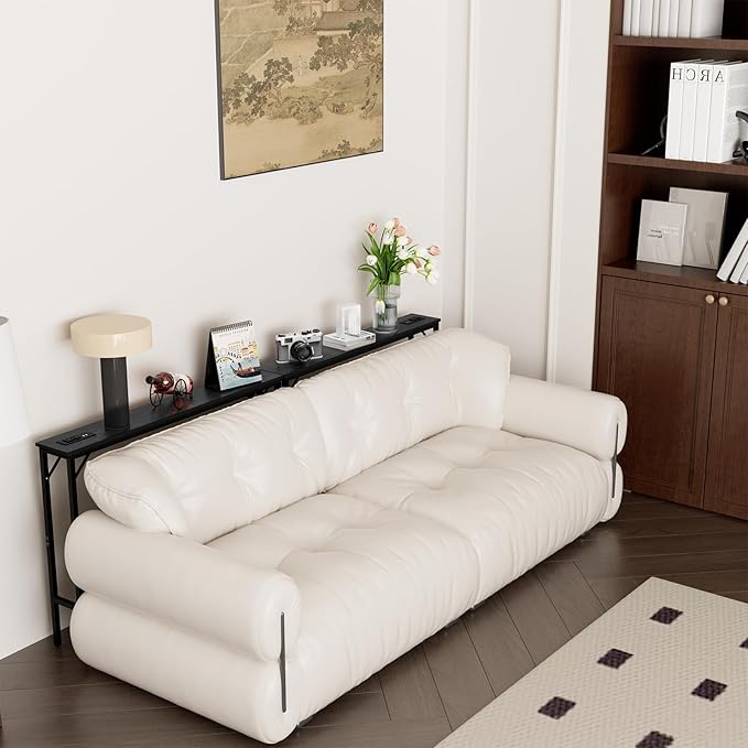 Aduanbang 78.7 inch Narrow Console Table with Outlet, Sofa Table Set of 2, Behind Couch Table, Long Entryway Tables with Charging Station, for Living Room, Rustic Brown