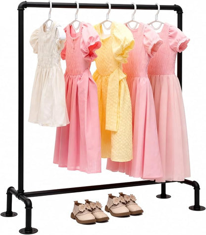 Kids Pipes Dress up Clothing Rack, Kids Clothes Rack, Child Garment Rack, Hanging Clothes Rod Storage Shelf Organizers Shelves Shelving, Black Metal