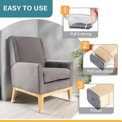 24 Pcs Chair Leg Floor Protectors Rectangle, Silicone Felt Furniture Leg Pads Caps Covers for Hardwood Floors, Fit L:1-1/2" to 2", W:3/4" to 1"