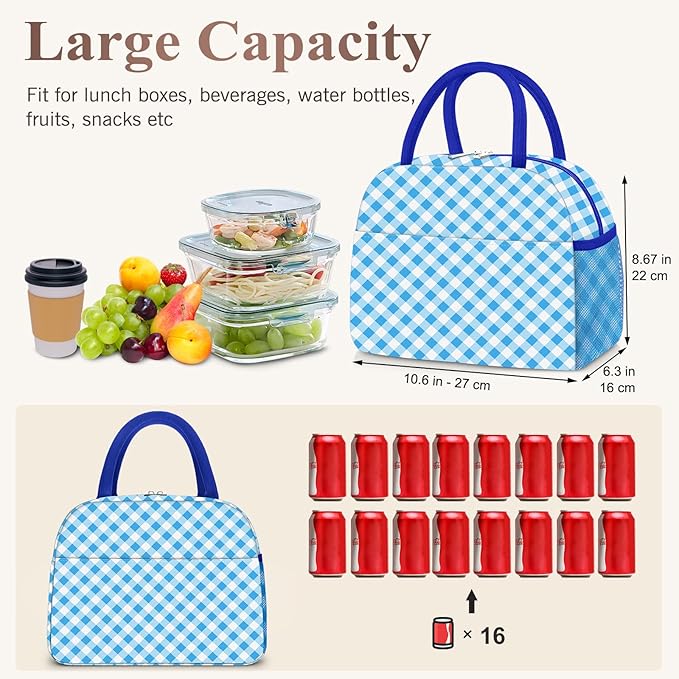 Lunch Box for Women Adult Men, Cute Insulated Lunch Bag Women Reusable Large Lunch Boxes Tote Bag Leakproof Simple Thermal Cooler Bag for Work Office Picnic