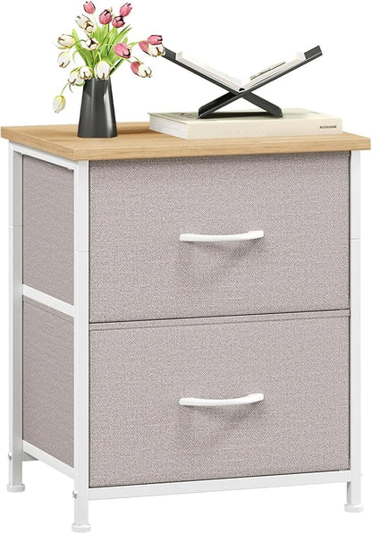 Somdot Nightstand, Small Dresser for Bedroom with 2 Drawers, Bedside Table Night Stand End Table with Fabric Bins for Bedroom Kids Closet Dorm Guest Room, Ash Grey