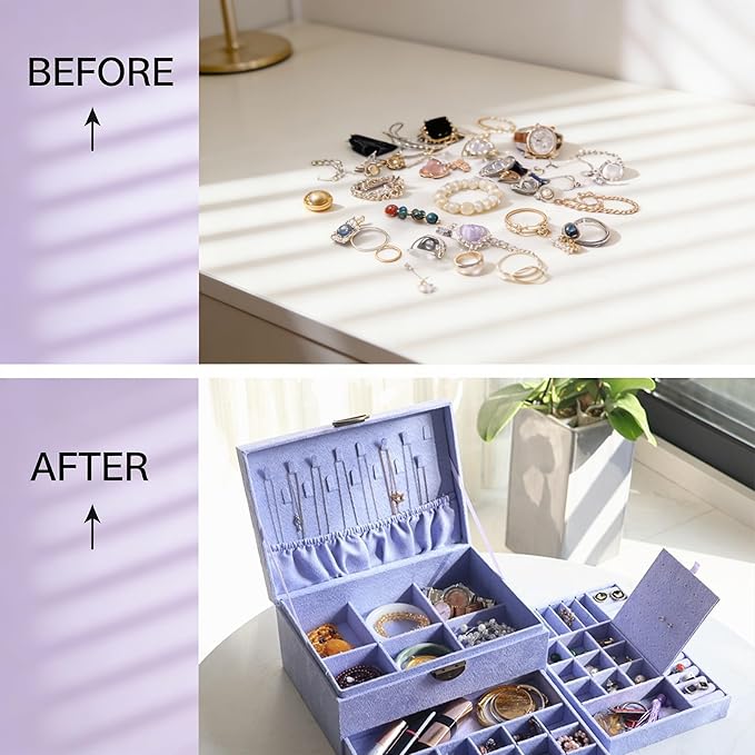 Jewelry Organizer Box for Women with Drawers, 3-Tier Large Capacity Jewelry Storage Organizer Vintage Lockable Display Case with Compartments for Necklaces, Bracelets, Rings, Earrings