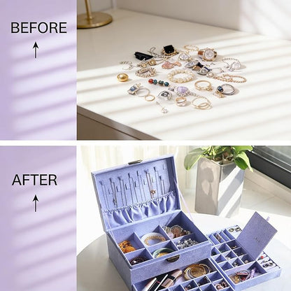 Jewelry Organizer Box for Women with Drawers, 3-Tier Large Capacity Jewelry Storage Organizer Vintage Lockable Display Case with Compartments for Necklaces, Bracelets, Rings, Earrings
