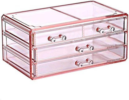 Ikee Design Pink Jewelry & Cosmetic Storage Display Boxes Two Pieces Set, Pink Cosmetic Jewelry Organizer Makeup Holder, Organizer for Vanity