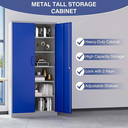 Metal Garage Storage Cabinet,Steel Storage Cabinet with Doors and Adjustbale Shelves,Lockable Tool Cabinet for Garage,Basement,Home Office,School