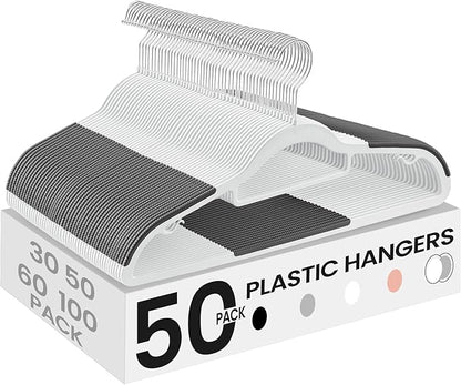 SONGMICS Pack of 50 Coat Hangers, Heavy-Duty Plastic Hangers, Clothes Hangers, White and Dark Gray UCRP020W02