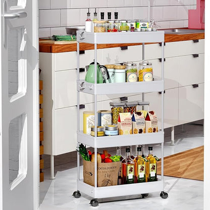 SPACEKEEPER Storage Cart, 4-Tier Mobile Shelving Unit, Bathroom Rolling Cart Utility Storage Organizer Shelf for Kitchen Living Room Bathroom Laundry Room & Dressers, Gray