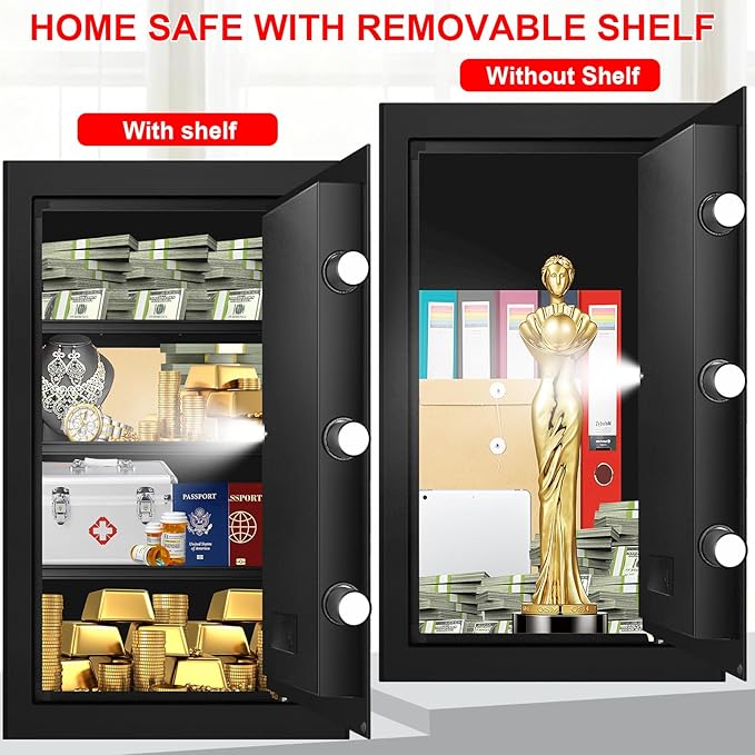5.2 Cuft Large Safes for Home Use Water and Fireproof, Digital Security Fire Safe Box with Programmable Keypad, Spare Keys & Removable Shelf, Anti-Theft Document Safe for Money, Medicine and Valuables