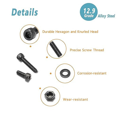 Kadrick Metric Screw Assortment, 660 Pcs M2 Screws, M2*4mm/6mm/8mm/10mm/12mm/16mm,12.9 Grade Alloy Steel, Metric Hex Socket Head Cap Screws Nuts Washers Kit, Black Zinc Plated Anti Rust Upgrade