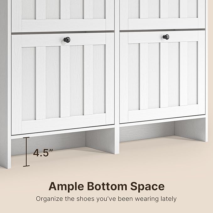 Gizoon Shoe Cabinet with 4 Fijp Drawers, Shoe Storage Cabinet for Entryway, Freestanding Hidden Rack with Open Shelf, Narrow Storage Organizer for Hallway, White