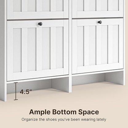 Gizoon Shoe Cabinet with 4 Fijp Drawers, Shoe Storage Cabinet for Entryway, Freestanding Hidden Rack with Open Shelf, Narrow Storage Organizer for Hallway, White