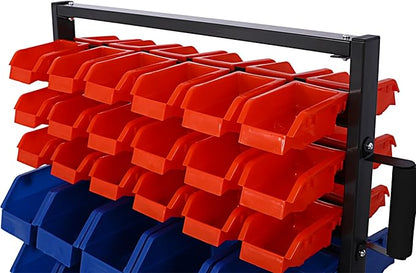 Montary 90 Parts Bin Shelving Storage Organizer with Locking Wheels, 9-Tier Dual-Sided Rolling Steel Shelf 450 lbs Capacity, for Shop Garage and Home