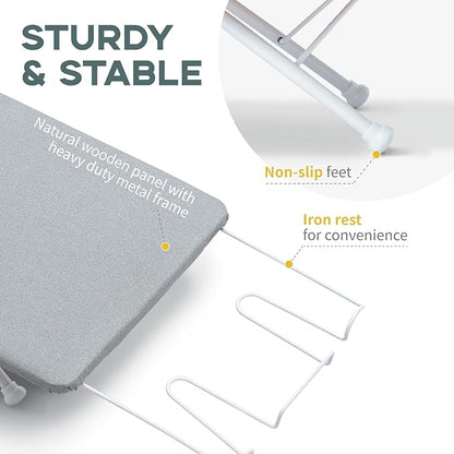 Small Ironing Board Tabletop with Iron Rest, Foldable Mini Iron Board with Cotton Cover, RAINHOL Folding Portable Travel Ironing Table for Spacing Saving 32"x12"