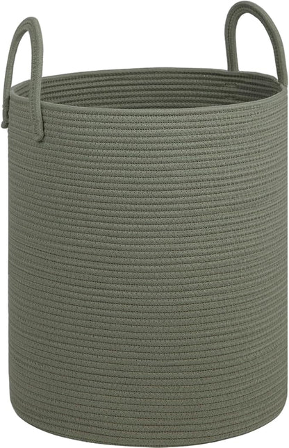Laundry Basket,18x18X22 Cotton Rope Storage Basket with Handles,Kids Girl Baby Laundry Hamper,Dirty Clothes Hamper,Blanket Basket for Living Room,Nursery Hamper,Room Decor,Green