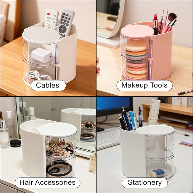 Hair Accessory Organizer & Hair Brush Holder, 3-Layer Clear Hair Accessories Organizer Rotatable Small Jewelry Box for Clip Earring Necklaces, The Latest Gift for A Girl. (pink) Hair Caddy
