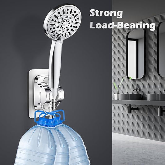 Shower Head Holder Replacement - Strong Adhesive Adjustable Handheld Shower Wand Holder Wall Mount Shower Bracket,No Drilling and Waterproof Shower Hose Holder for Shower Bathroom,Silver
