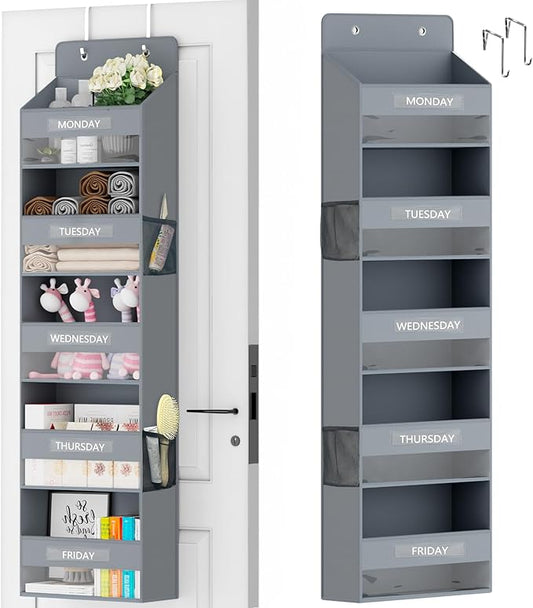 VERONLY Over The Door Organizer Storage, 5 Shelf Hanging Organizer with 4 Large Capacity Pockets, Anti Tilt 44 lb Load Behind Door Organizer for Bedroom, Bathroom, Pantry, Nursery