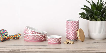 Bone Dry Lattice Collection Pet Bowl & Canister, Treat Canister, 4x6.5, Rose (Pack of 6)
