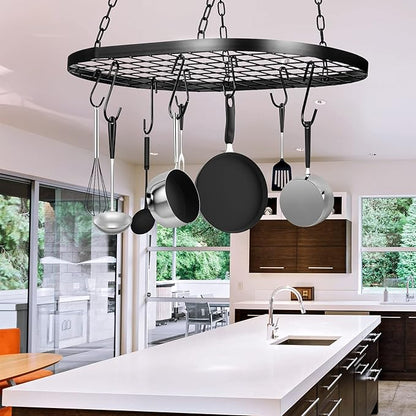 Patelai 20 Inch Pots and Pans Organizer Hanging Rack Pot and Pan Organizer with 20 S Hooks for Home, Restaurant, Kitchen Cookware, Utensils, Books, Household(Black)