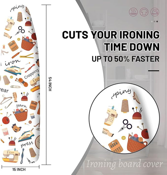 Extra Thick Ironing Board Cover and Pad, 15x54 Ironing Board Cover, Resist Scorching and Staining,Elastic Edges,Art of Life Iron Sew Laundry