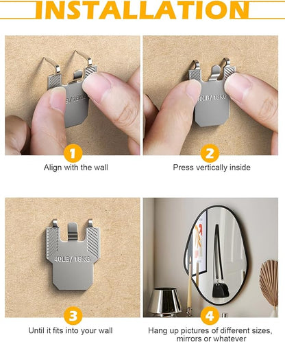 40Pcs Claw Picture Hangers for Drywall: Wall Picture Hanging Hooks No Damage - Heavy Duty Picture Frame Hooks Kit - Picture Hangers for Large Art Picture Photo Poster Painting Mirror Decor