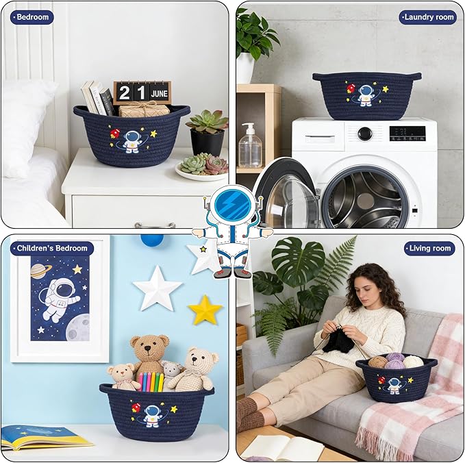 Space Storage Basket, Woven Basket with Handle Small Laundry Basket Organizer for Baby Shower, Blanket, Shelf, Cat Dog Toy Organizer, Gifts Empty, 9"x9"x5" Baskets for Organizing